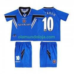 Camisola Manchester United BECKHAM 10 1996 Retro Criança Equipamento Terceiro 1998 Manga Curta